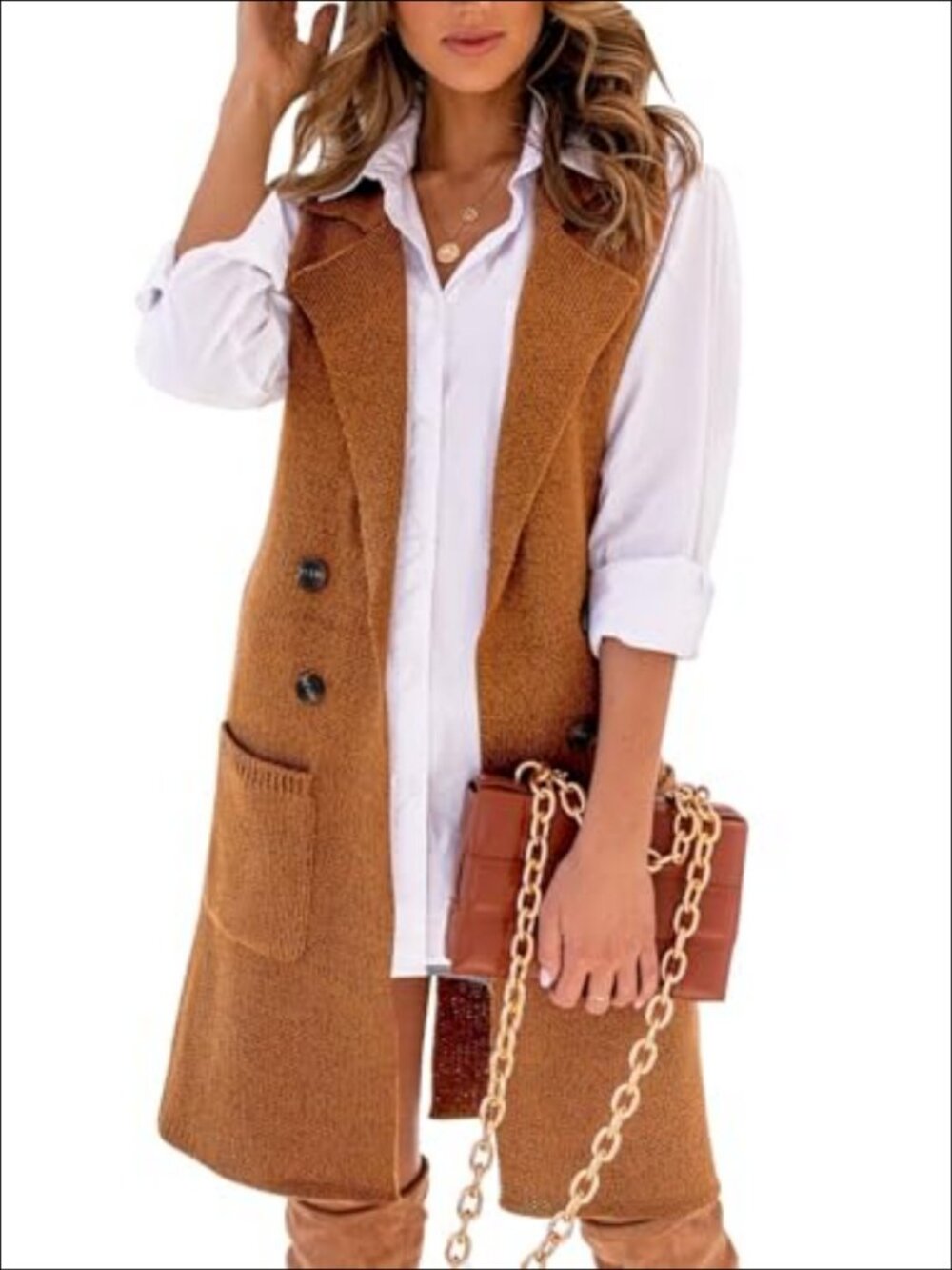 Sleeveless Knit Sweater Vest Long Cardigan Duster Coatigan